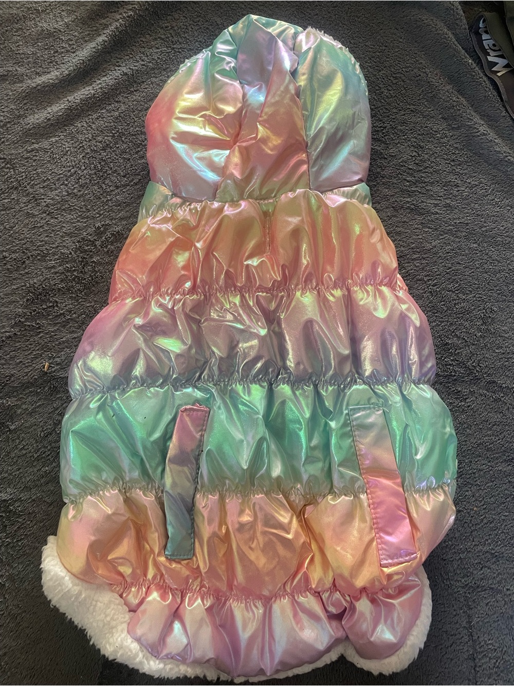 Iridescent Pastel Rainbow Dog Puffer Coat with Hood